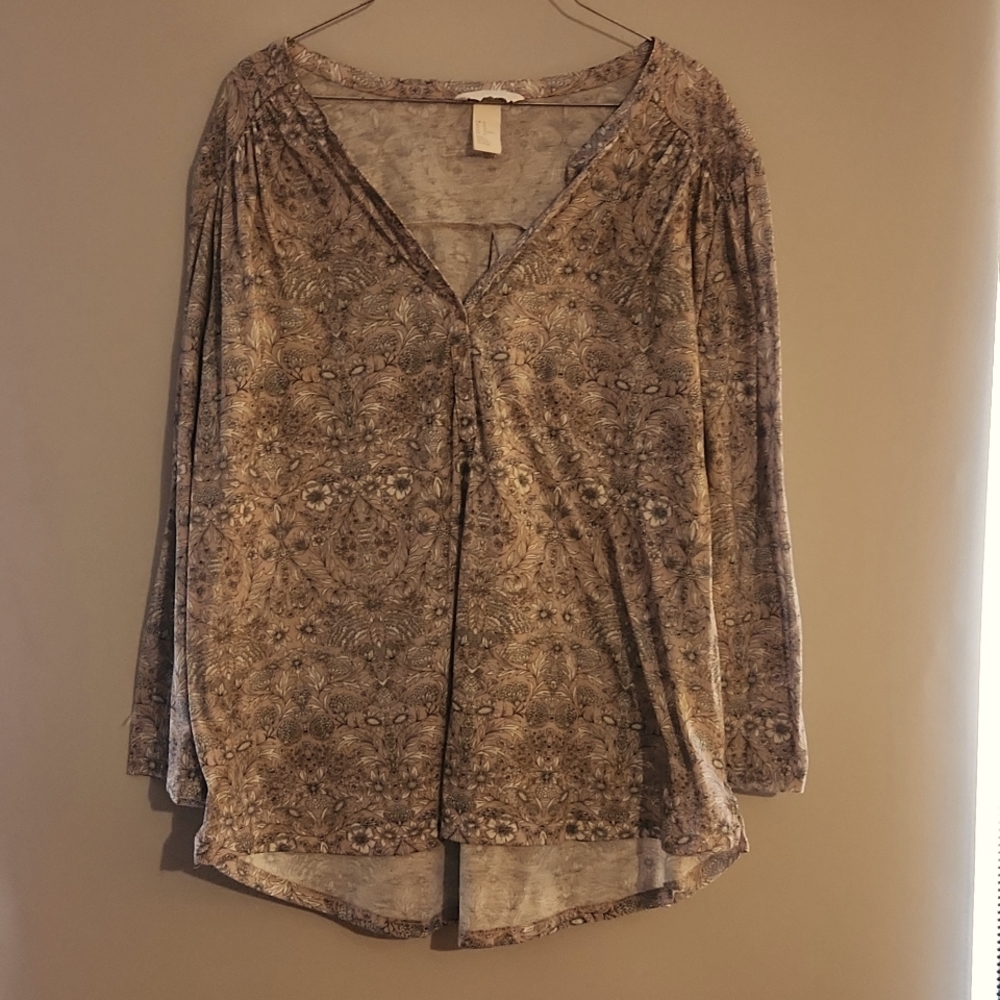 H&M Bird Tunic Floral Grey/Purple V-neck
